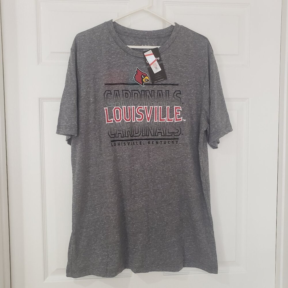 Louisville Cardinals Men's Captivating Brand T-Shirt Embroidered Grey‎ Sz XL NWT